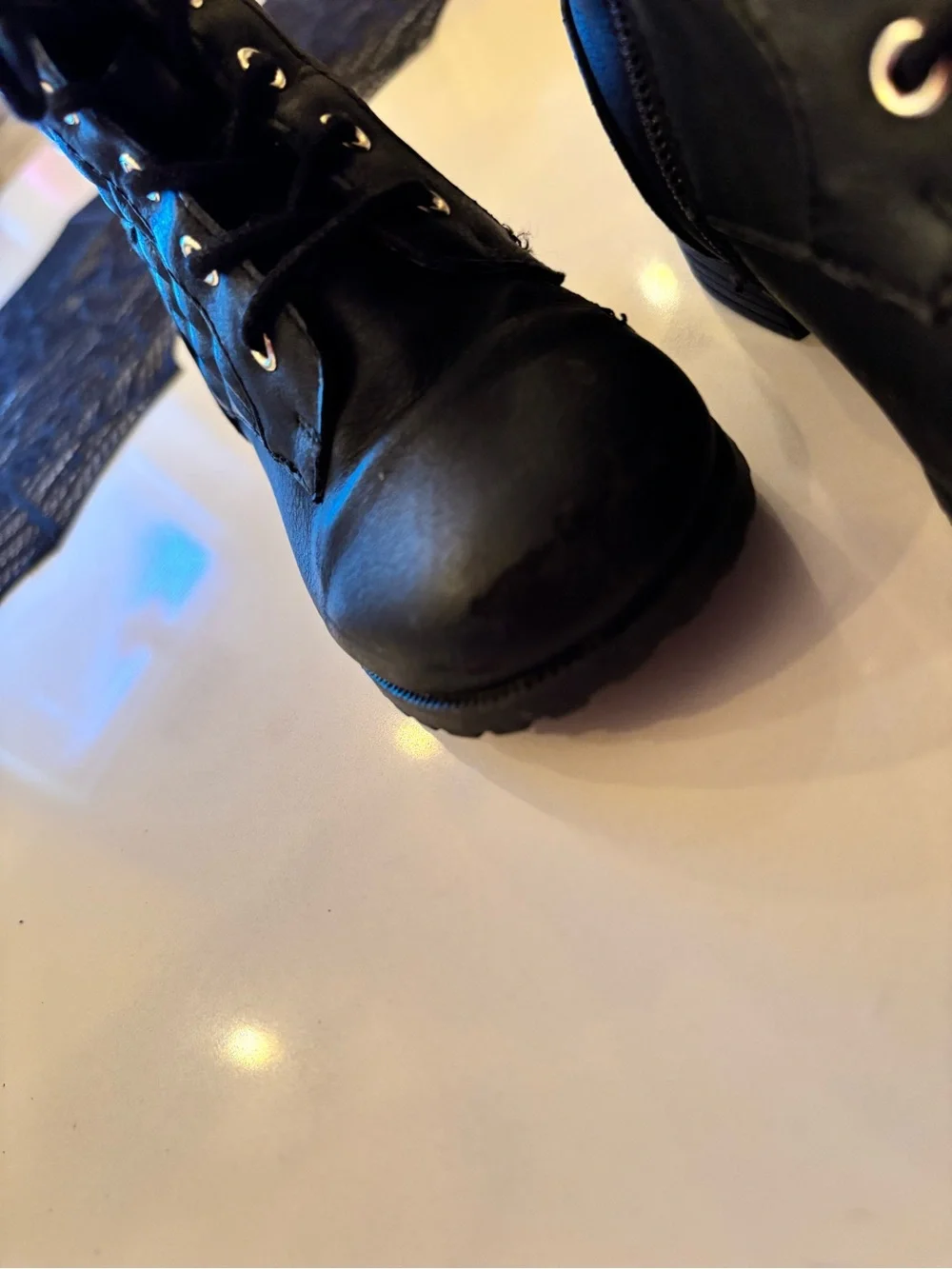 Kids Quilted Lace-Up Ankle Boots Black